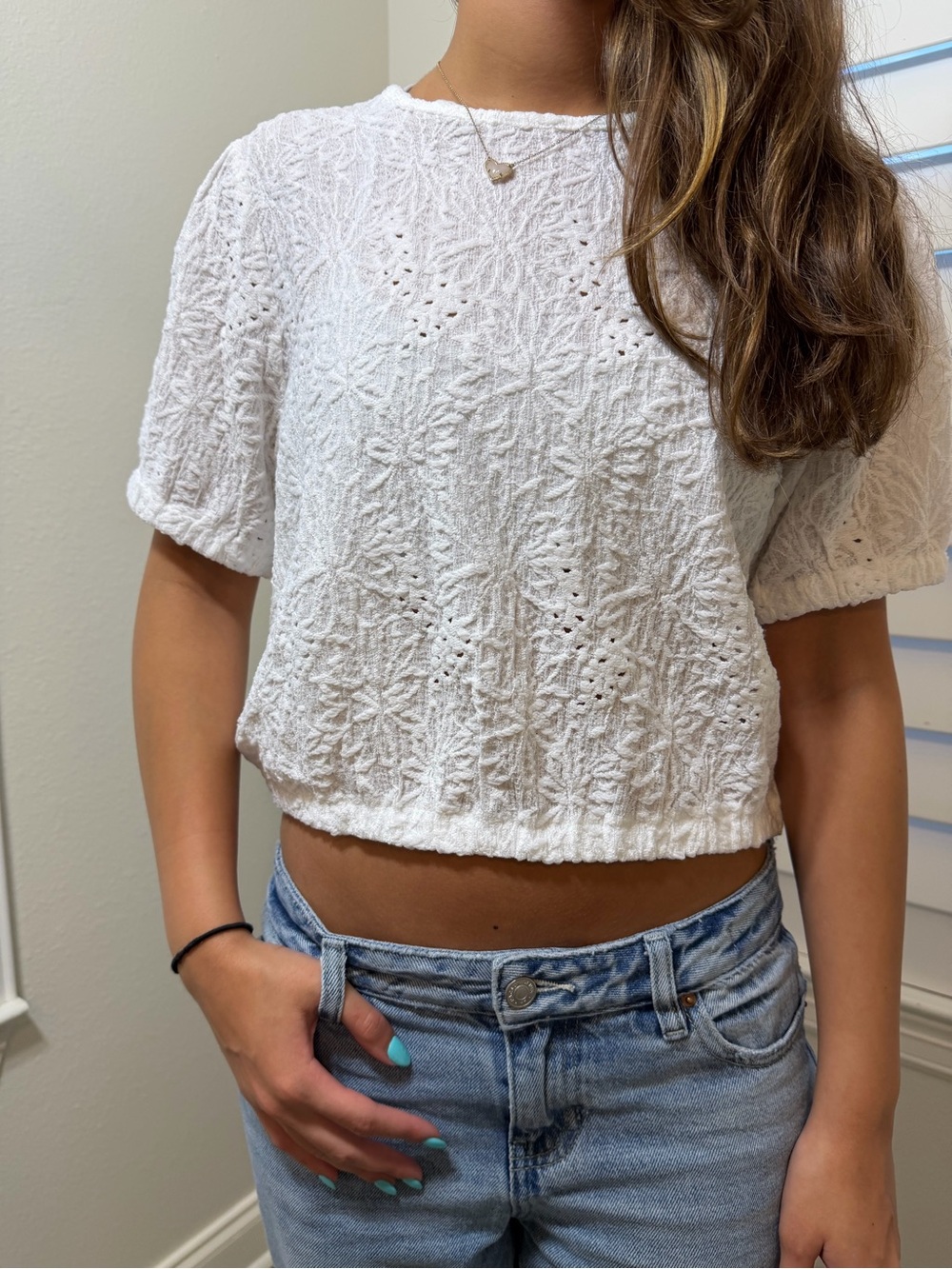 Michael Kors White Textured Cropped Knit Top